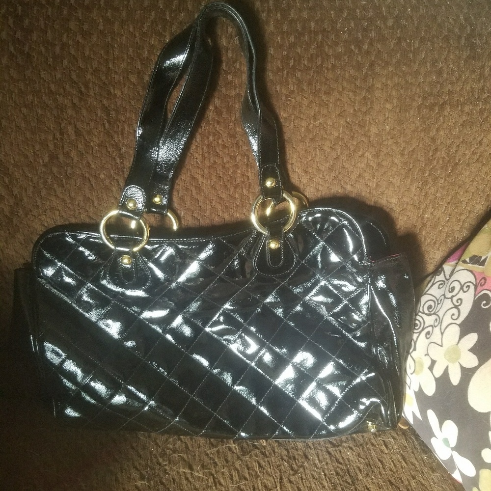Maurizio Taiuti Black Patent Bag w/Gold Hardware
